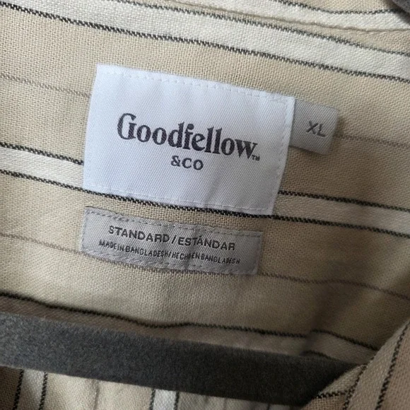 Goodfellow & Co Shirt Mens Size XL Tan White Black Stripes Button Up Linen Blend - Picture 3 of 6